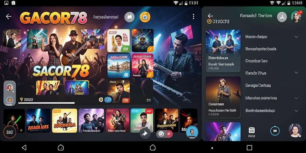 Screenshot GACOR78 menampilkan gameplay interaktif dan koleksi lagu.