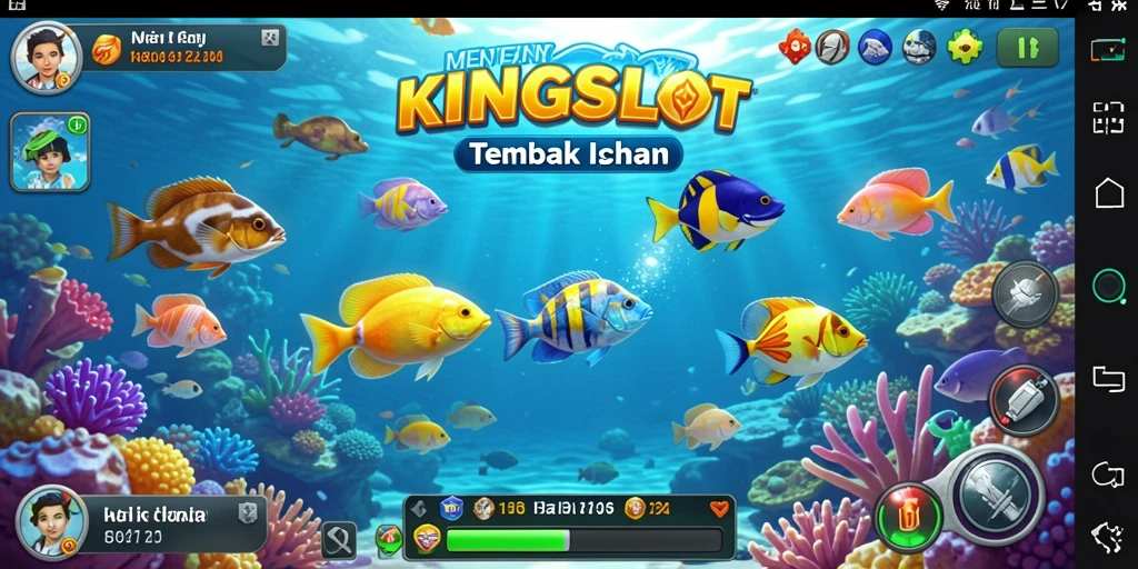Screenshot gameplay KINGSLOT dengan aksi menembak ikan yang seru.