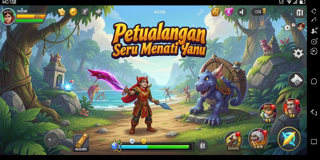 Screenshot MG108 menampilkan karakter yang mengarungi dunia petualangan.