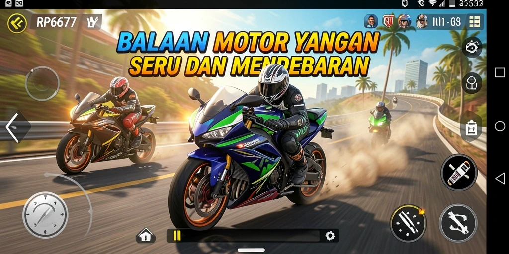 Tampilan gameplay seru dari RP6677 saat balapan motor.
